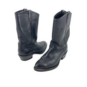 Reston Wear Black Leather Pull On Cowboy Heeled Boots Mens Size 8 Western